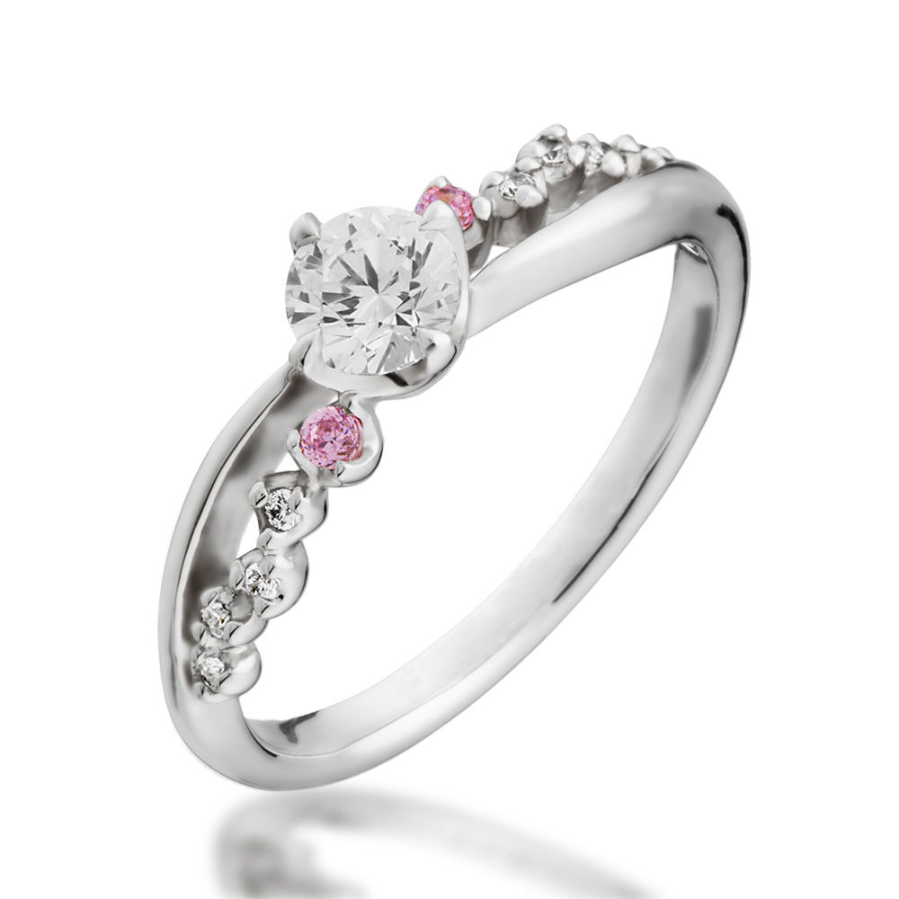 婚約指輪-ピンクサファイアのアクセントが可愛いS字のリング|福岡の 