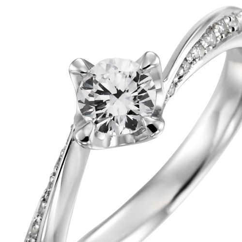 婚約指輪:シャープなエッジとメレダイヤ煌めくスタイリッシュなフォルムのS字デザイン