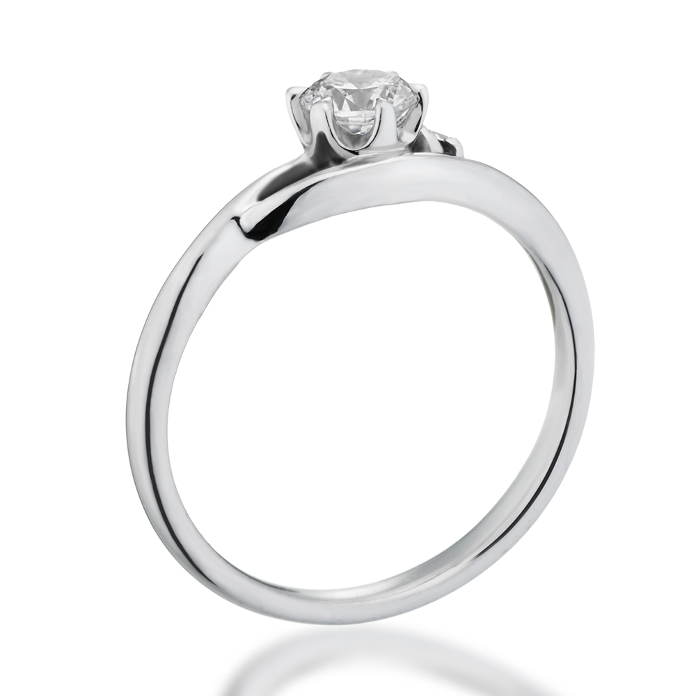 婚約指輪-ピンクダイヤ寄り添うウェーブラインのサイドストーンリング