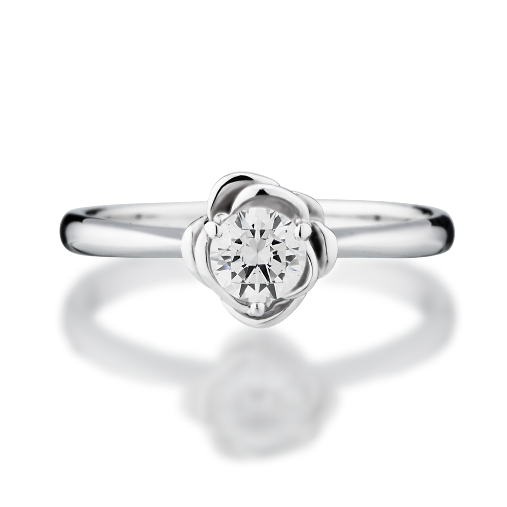 婚約指輪 バラの花びらモチーフの中央にダイヤを配したソリティアストレートリング 福岡の婚約指輪 結婚指輪 宝石 時計いのうえ