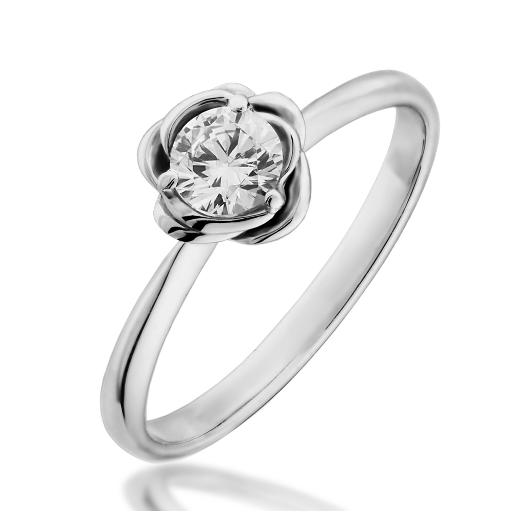 婚約指輪-バラの花びらモチーフの中央にダイヤを配したソリティアストレートリング|福岡の婚約指輪・結婚指輪│宝石・時計いのうえ