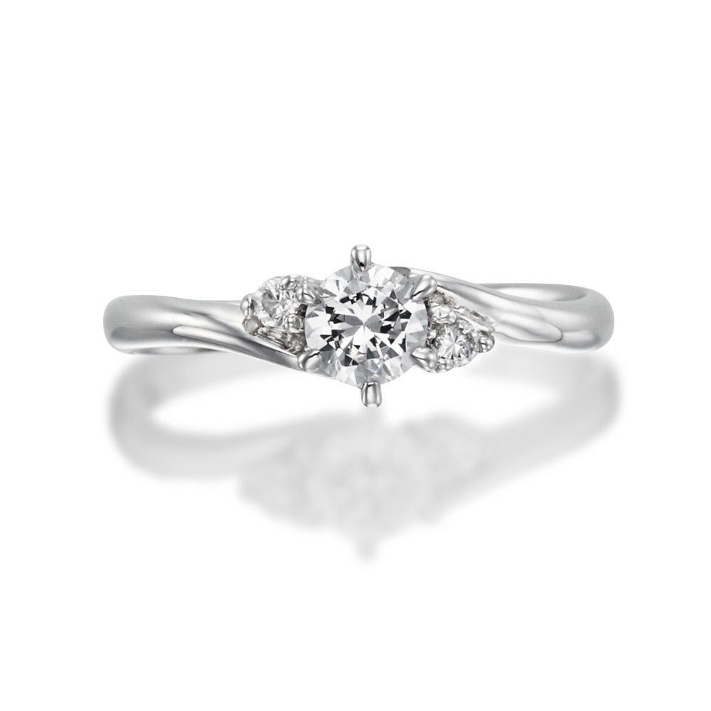 婚約指輪-シンプルなS字ラインにダイヤを添えた定番サイドストーン